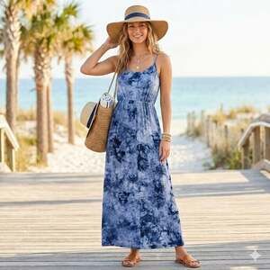 Olivia Rae Blue Tie Dye Maxi Dress S ✨ Boho Summer Aesthetic Beachy Artsy Airy